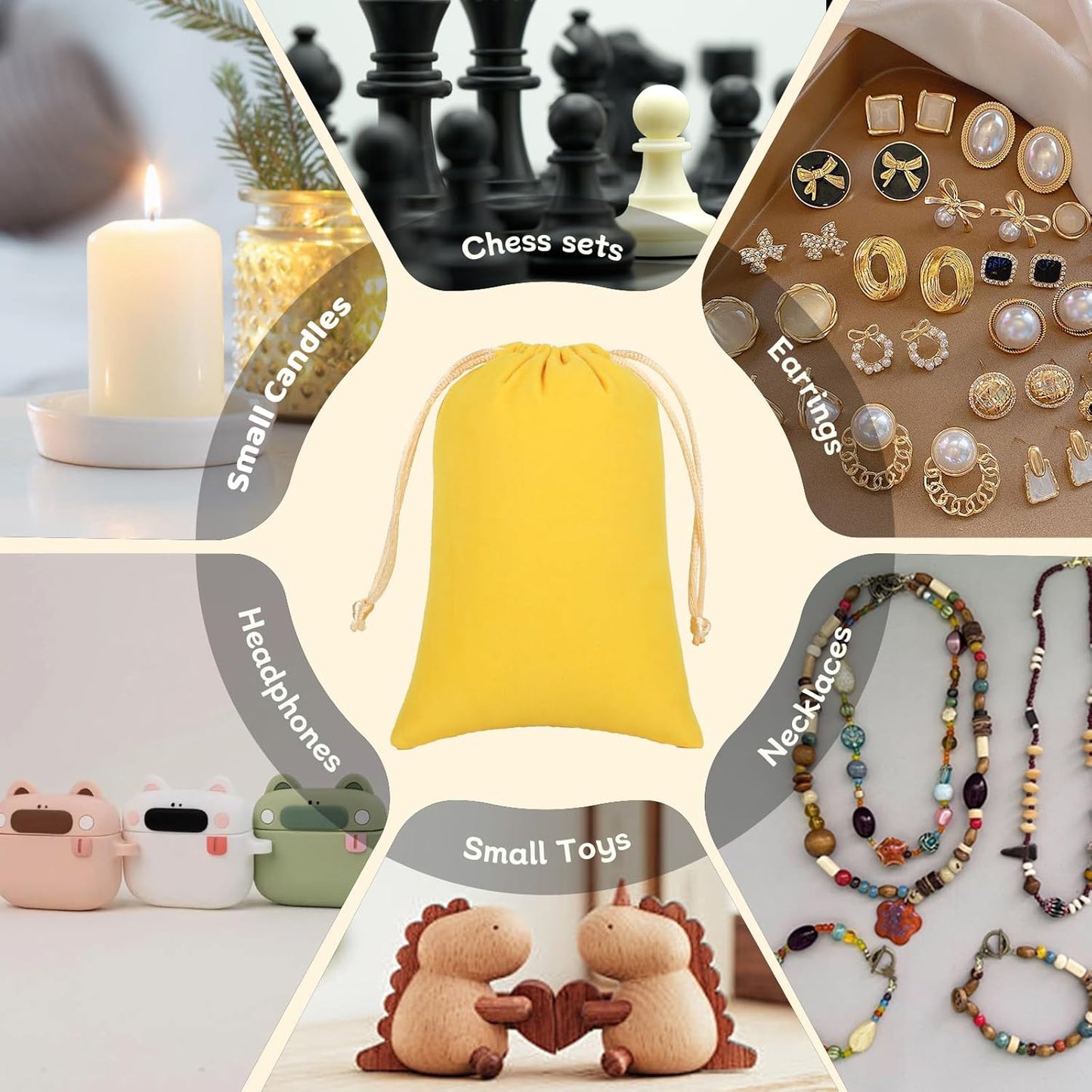 Velvet Drawstring Jewelry Bag, 50Pcs Yellow Coin Pouch, 4x6 Dice Bag, For Wrapping Halloween Party Favors, Small Jewelry, Small Bussiness, Palm Crosses, Pendents, Bracelet