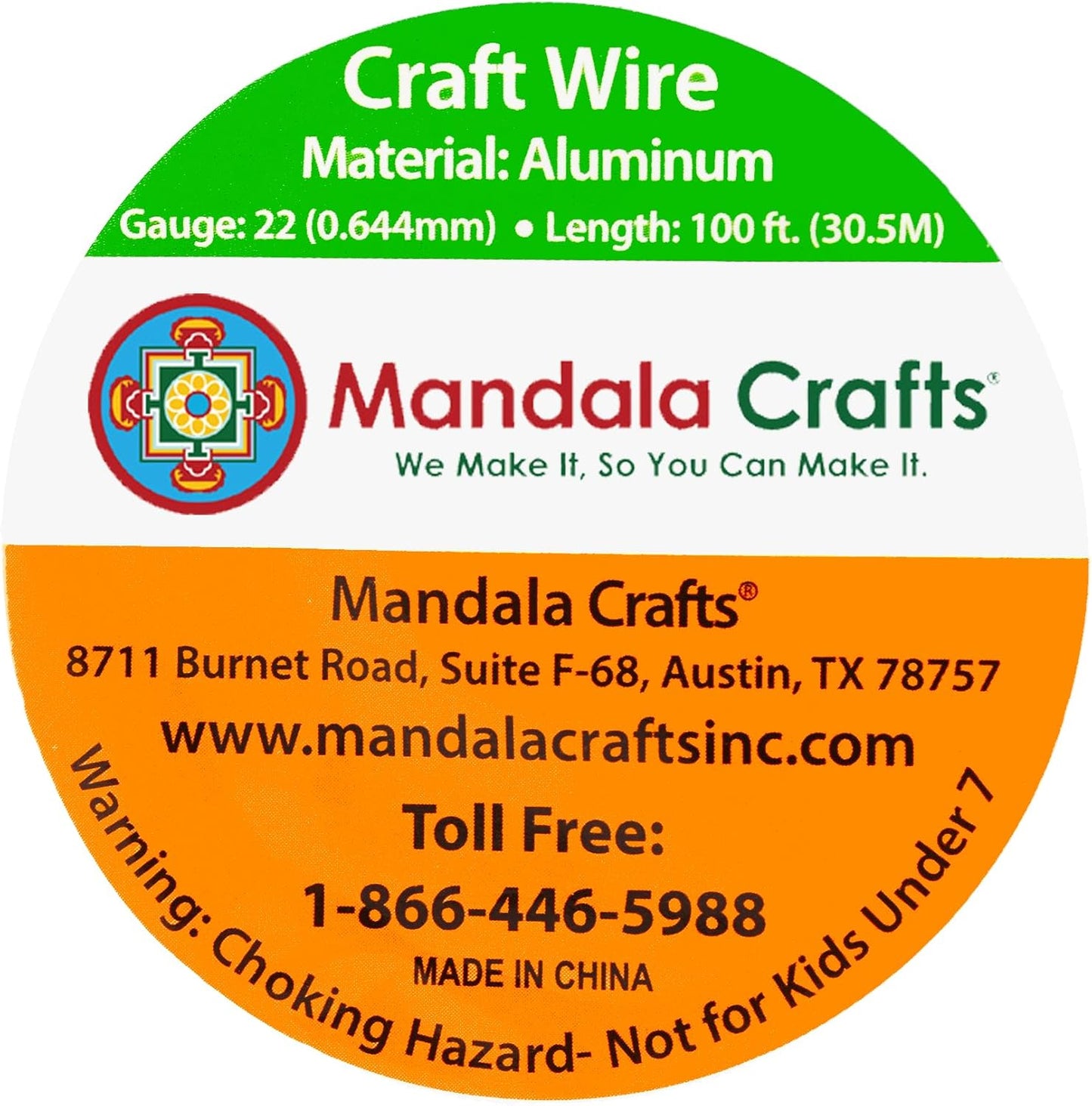 Mandala Crafts 22 Gauge Anodized Aluminum Craft Wire for Jewelry Making - 100 FT Colored Flexible Orange Wire - Bendable for Bonsai Armature Crafting Sculpting