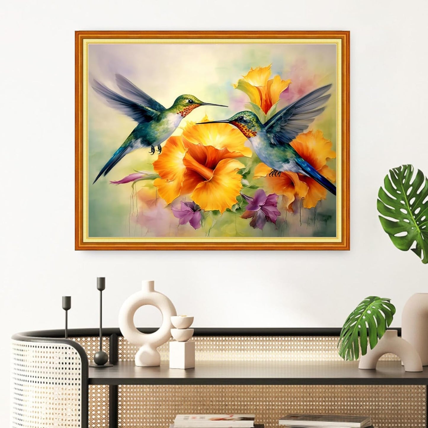Redxing Stamped Cross Stitch Kits Full Range of Embroidery Starter Kits- Needlepoint Counted Cross Stitch Kits for Beginner Adults 11CT Printed Embroidery Kit-Hummingbirds Gather Honey 16x20 inch