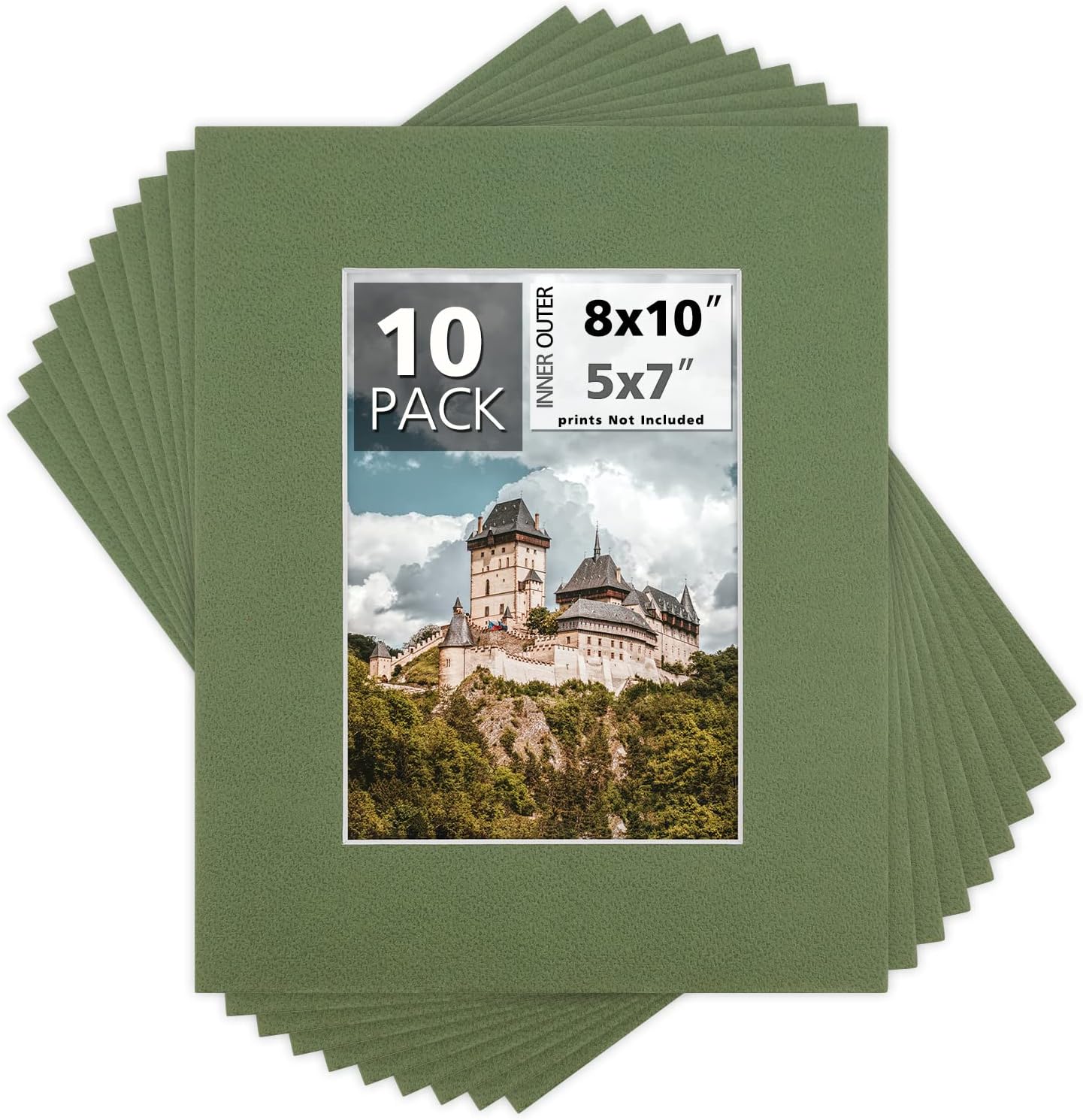 Mat Board Center, Pack of 10, 8x10 for 5x7 Rock Garden Color Mats - Bevel Cut, Acid Free, 4-ply Thickness, White Core - for Pictures, Photos, Framing