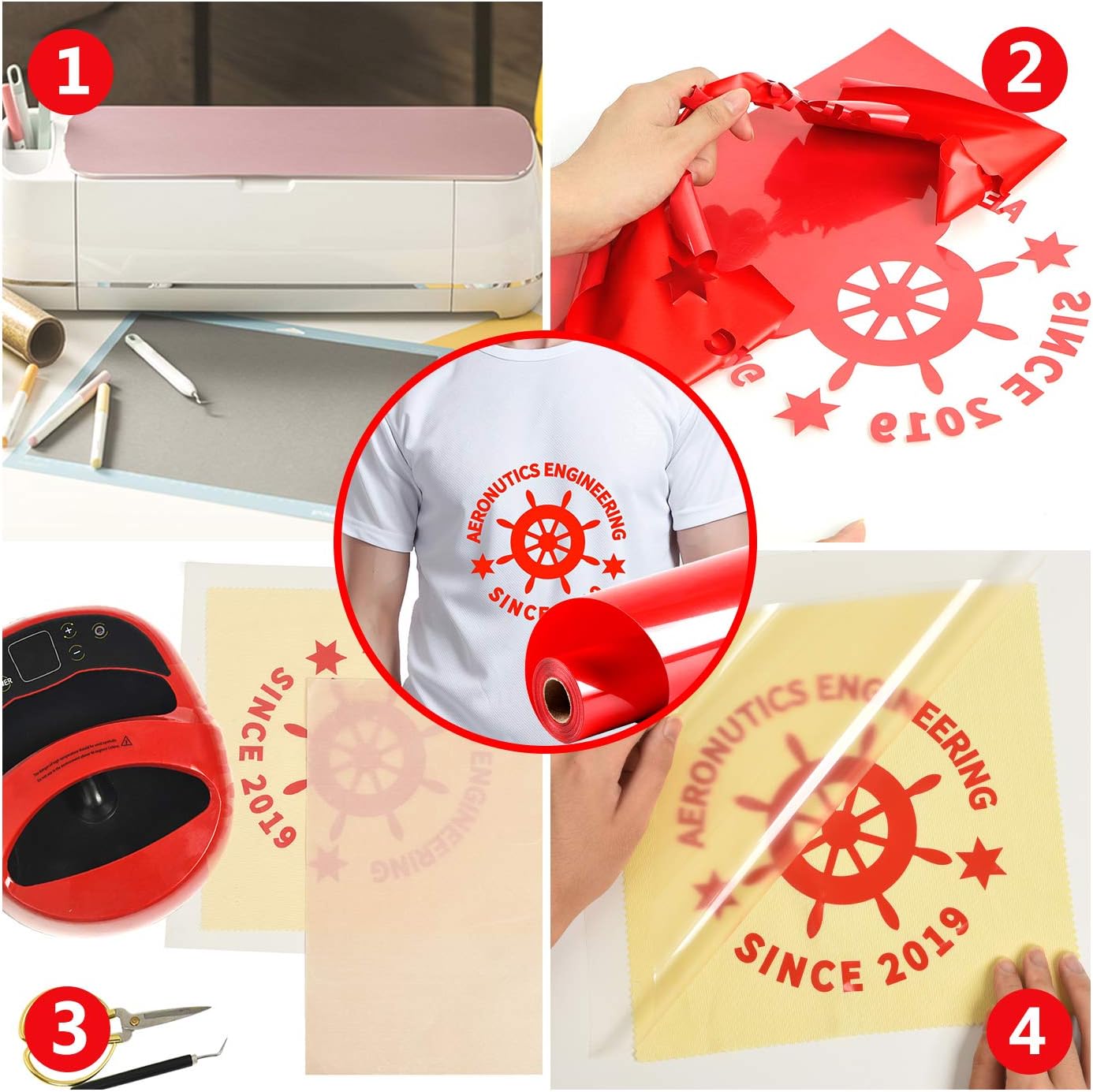 RENLITONG Red HTV Iron on Vinyl 12Inch by 10ft Roll Heat Transfer Vinyl for T-Shirt HTV Rolls for All Cutter Machine - Easy to Cut & Weed for Heat Transfer Design
