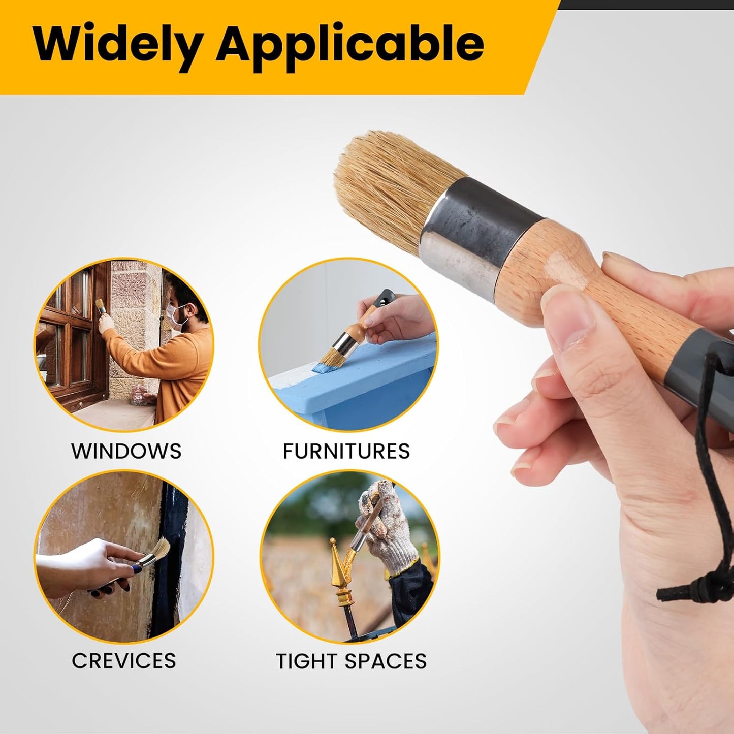 Chalk Paint Brush, 2 Pack Wax Brushes and Chalk Paint for Furniture DIY Art Crafts, Natural Bristle Round Oval Brush for All Painting and Waxing