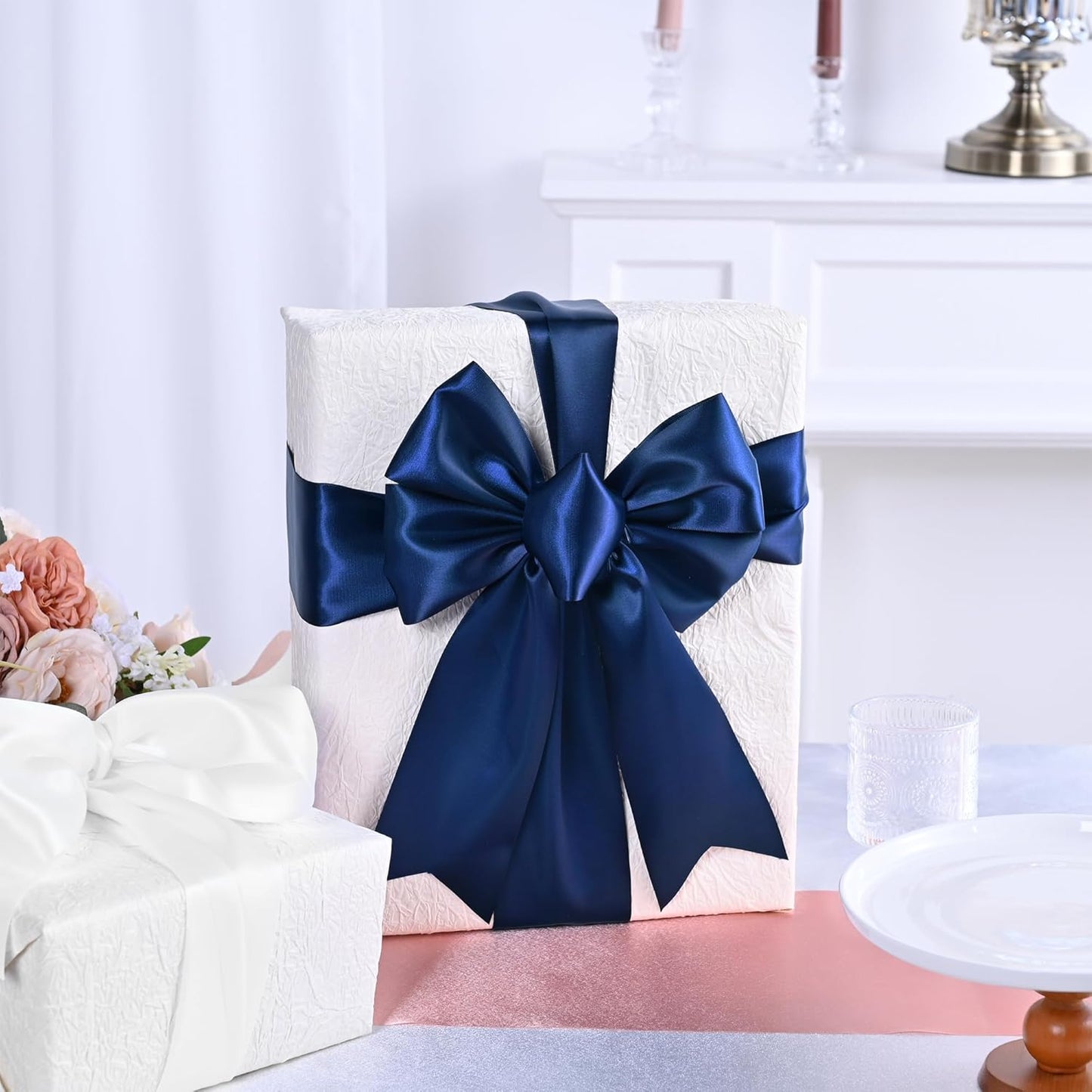 Navy Blue Satin Ribbon 3 Inch X 15 Yards Solid Color Double Faced Ribbons Perfect for Crafts Wedding Decor Bow Making Arts Sewing and More