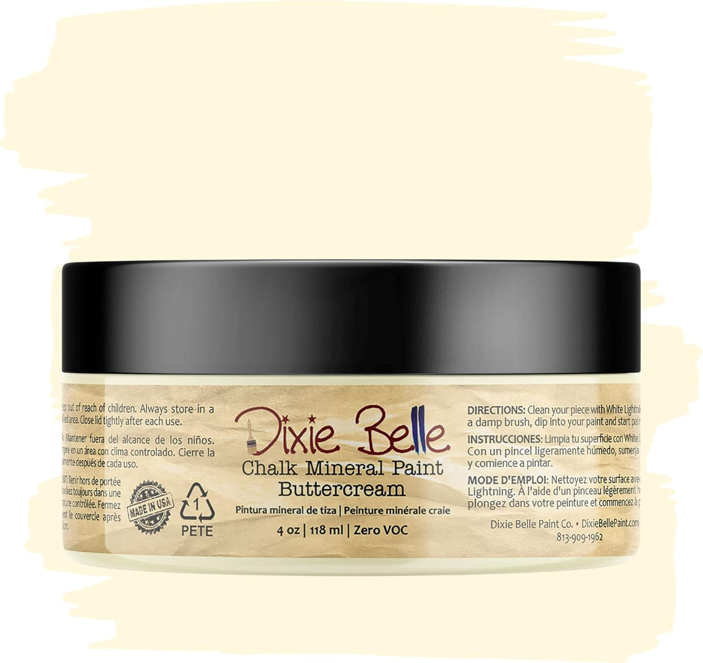 Dixie Belle Paint Company Chalk Finish Furniture Paint - Buttercream (4oz) - Matte Creamy White Chic Chalk Mineral DIY Furniture Paint