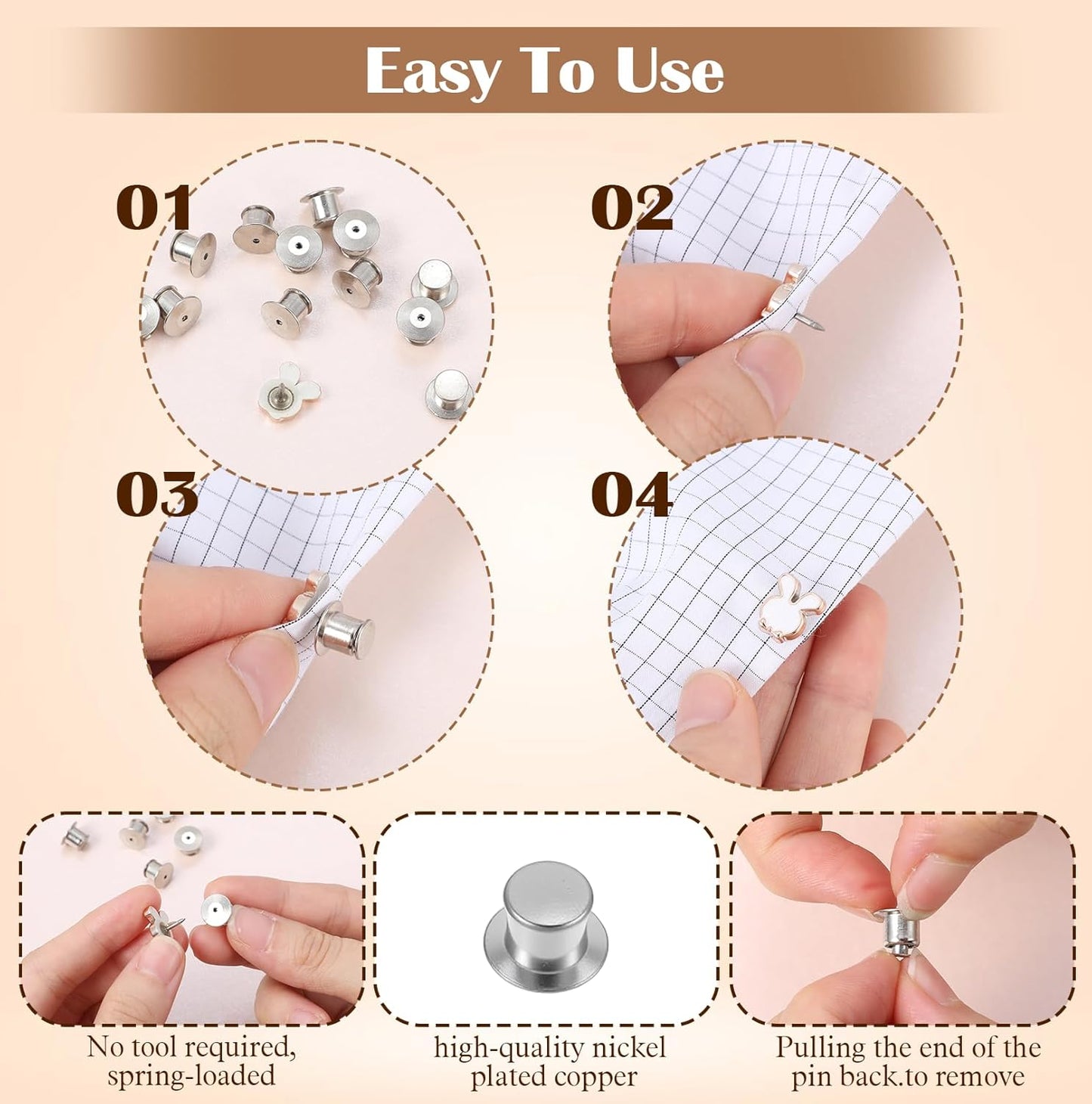 40pcs Locking Pin Back, Metal Locking Pin Backs for Enamel Pins, Pin Backs Locking Bulk, Silver