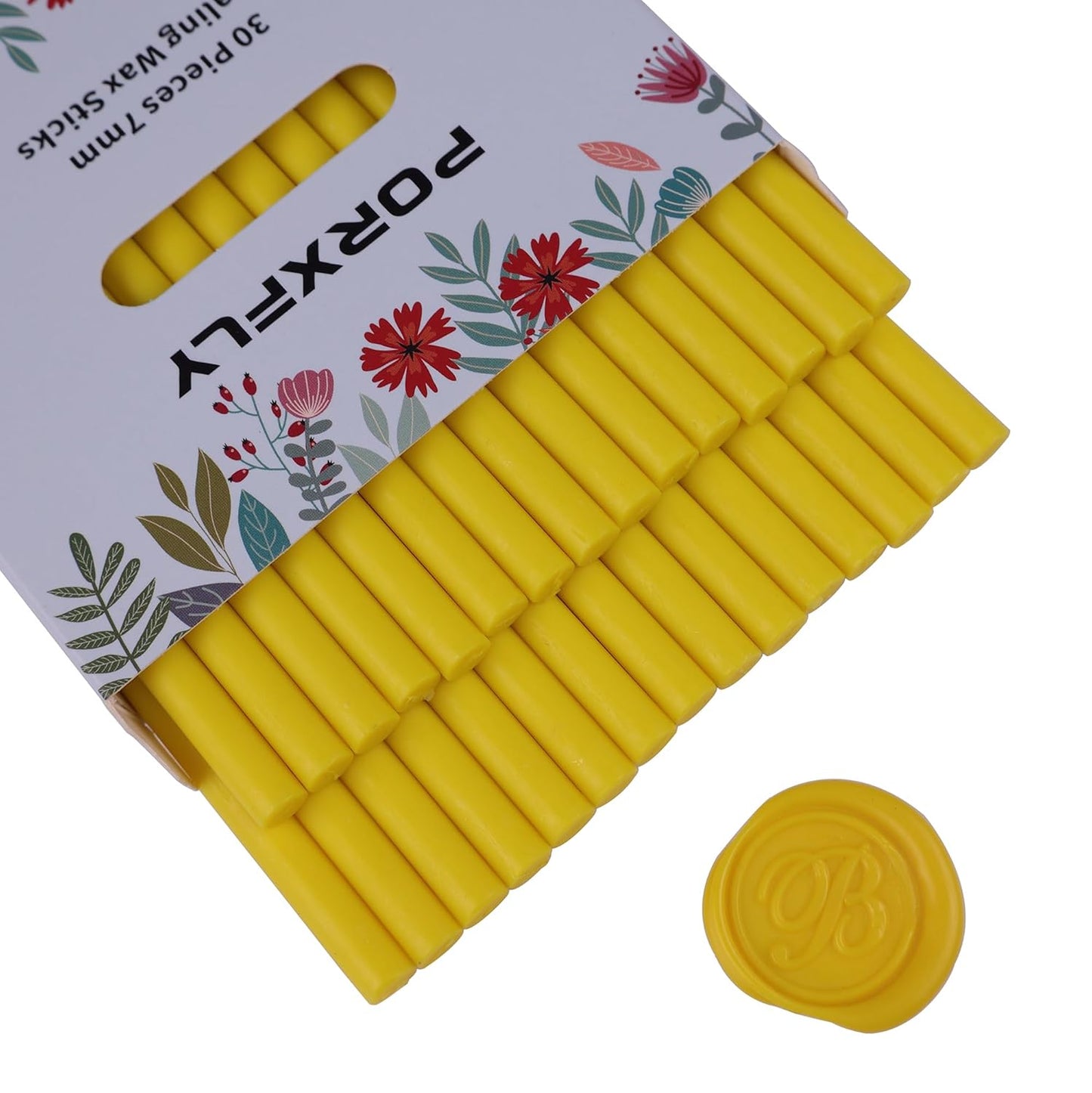 30 Pieces 7mm Sealing Wax Sticks for Glue Gun,PORXFLY Mini Wax Seal Sticks Great for Seals Stamp,Cards Envelopes,Wedding Invitations,Gift Wrapping,Wine Packages (Yellow)