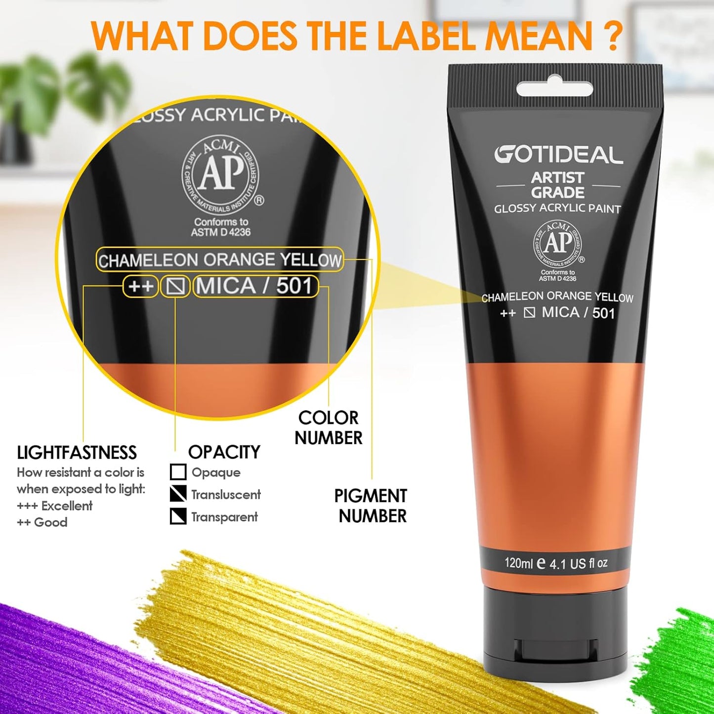 GOTIDEAL Iridescent Acrylic Paint Chameleon Orange Yellow halloween Tubes Fall Colors(120ml, 4.1 oz) Non Toxic Non Fading, Rich Pigments for Painters, Adults & Kids, Ideal for Canvas Wood Clay Fabric