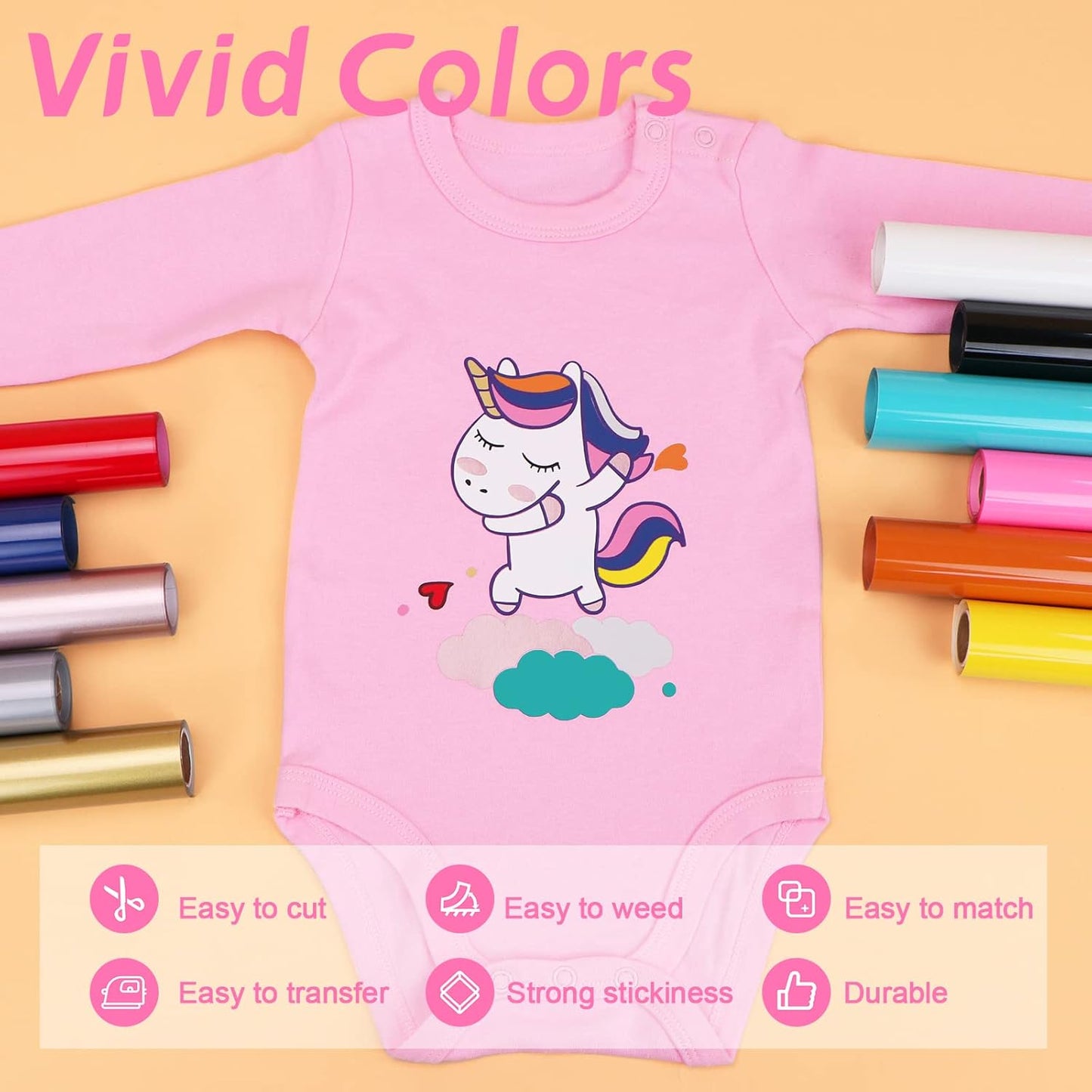 HTVRONT HTV Vinyl Rolls Heat Transfer Vinyl - 12" x 5ft Pink HTV Vinyl for Shirts, Iron on Vinyl for All Cutter Machine - Easy to Cut & Weed for Heat Vinyl Design (Pink)