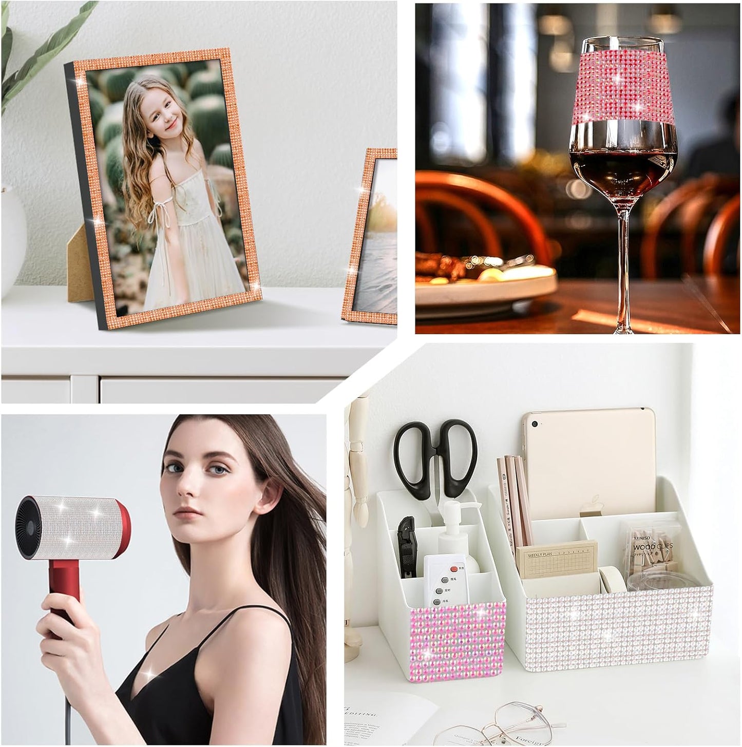 Rhinestone Ribbon Self Adhesive Crystal Rhinestones, 9-Rolls Bedazzling Strips, 9-Yard Rhinestone Strips for DIY Craft, Rhinestones Tape Self Adhesive