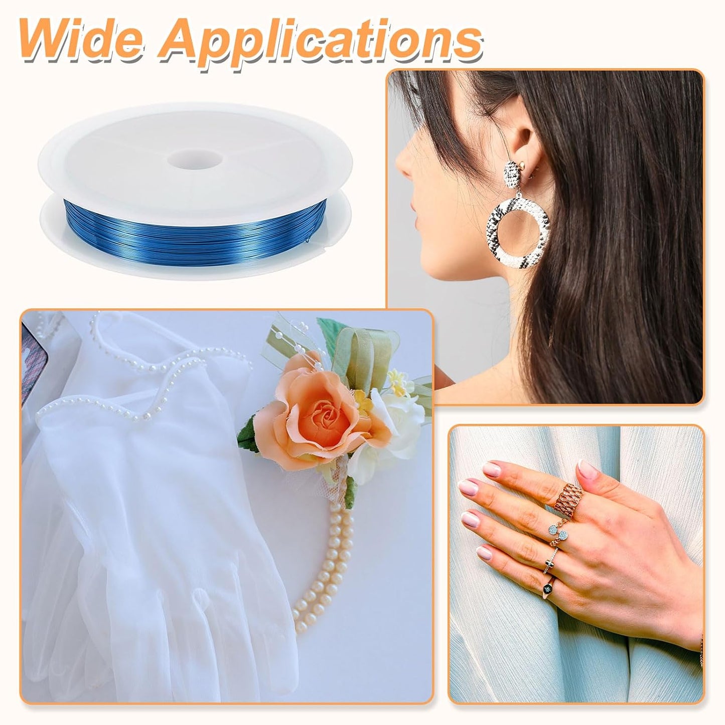 HARFINGTON 49ft Jewelry Wire, 28 Gauge (0.3mm) Brass Craft Soft Metal Tarnish Resistant Copper Beading Wire for Jewelry Making Supplies Crafting, Blue