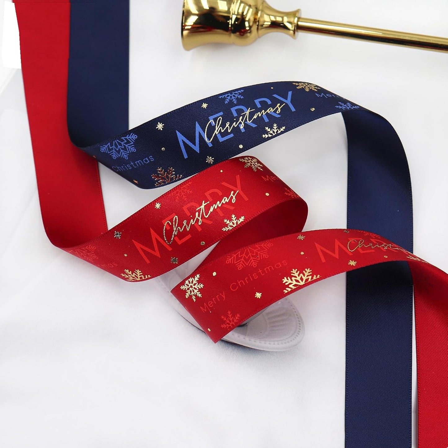 Christmas Gift Wrapping Ribbon, Red, Green, 2 Rolls Printed Grosgrain Ribbons for Crafts, Floral Bouquets, Sewing, Party and Festive Holiday Decor (2 Rolls(Blue/Red), 1 Rolls=1in * 5Yards)