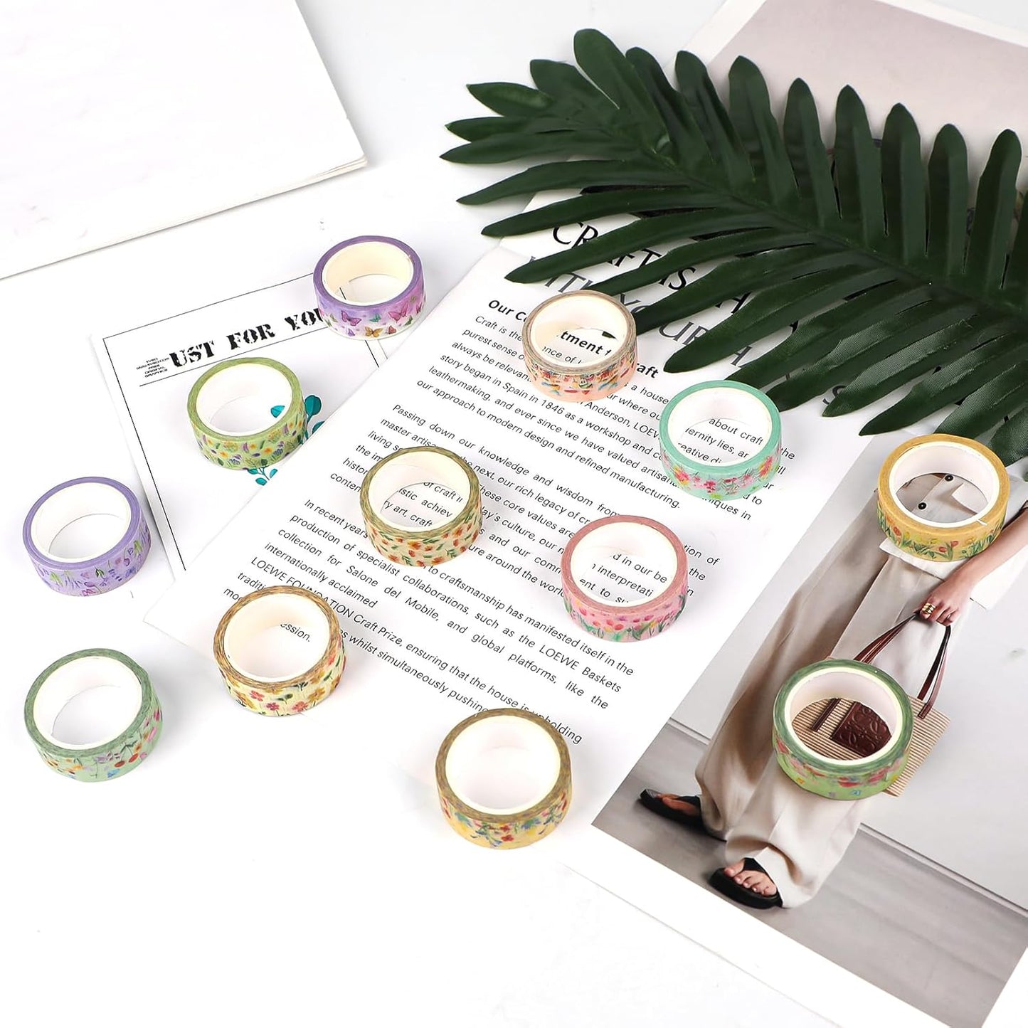 12 Rolls Spring Floral Washi Tape Set, Butterfly Tulip Flower Masking Tapes, Summer Decorative Paper Tape for Scrapbooking Journaling DIY Crafts Gift Packaging 16.4FT