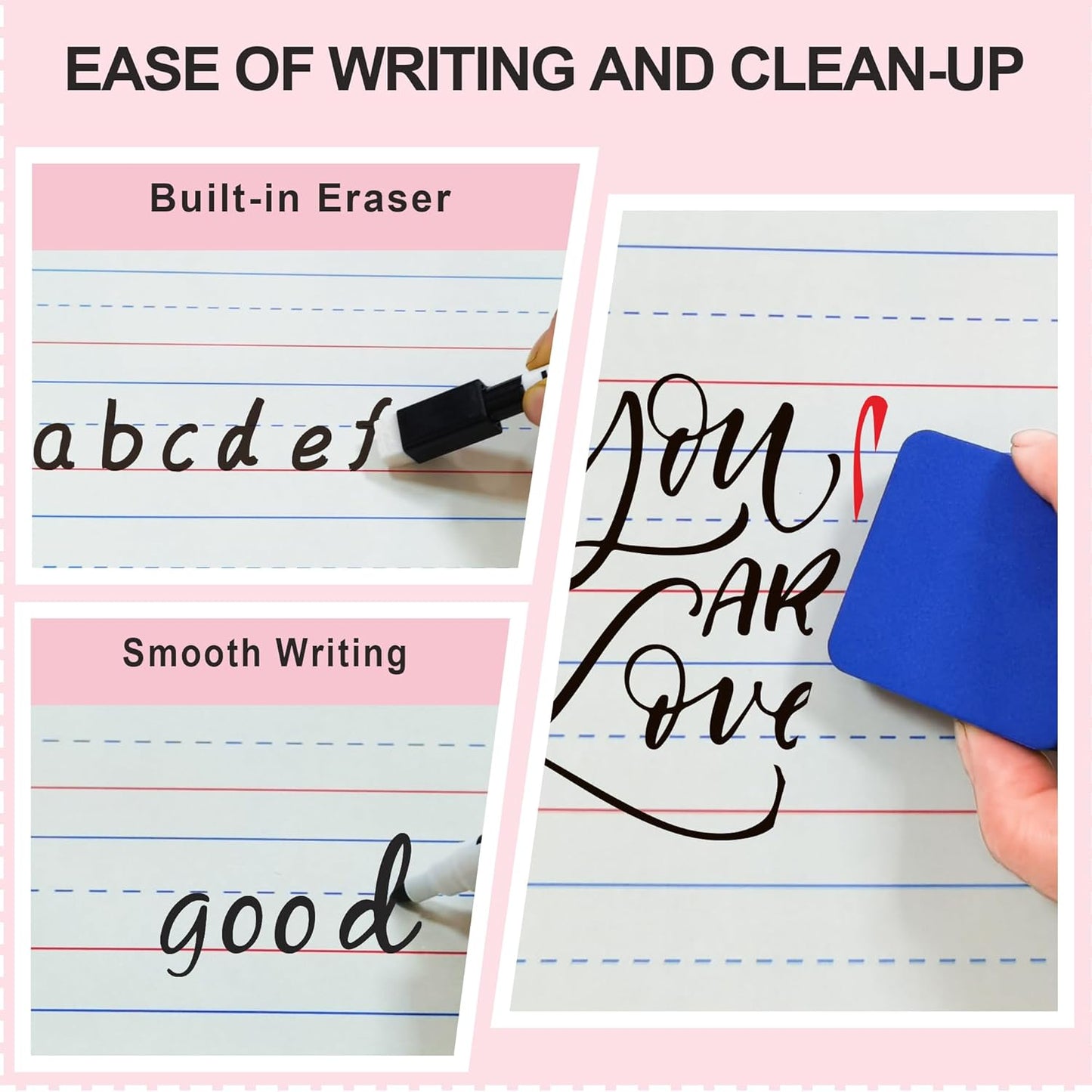 Set of 24 Dry Erase Boards, Double Sided Small Whiteboards with Lines for Kids, Students, Teacher & Classroom Pack, 9"x12" Mini Individual White Boards Lined for Writing with 24 Makers, 24 Erasers