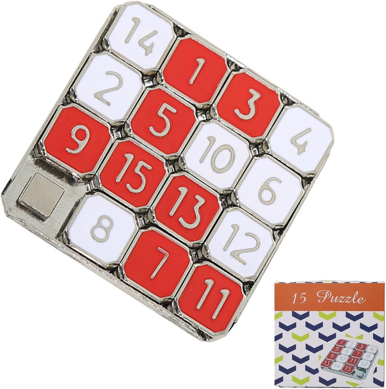 Metal Number Slide 15 Puzzle Red and White Number Sliding Puzzle Educational Learning Games Brain Teaser