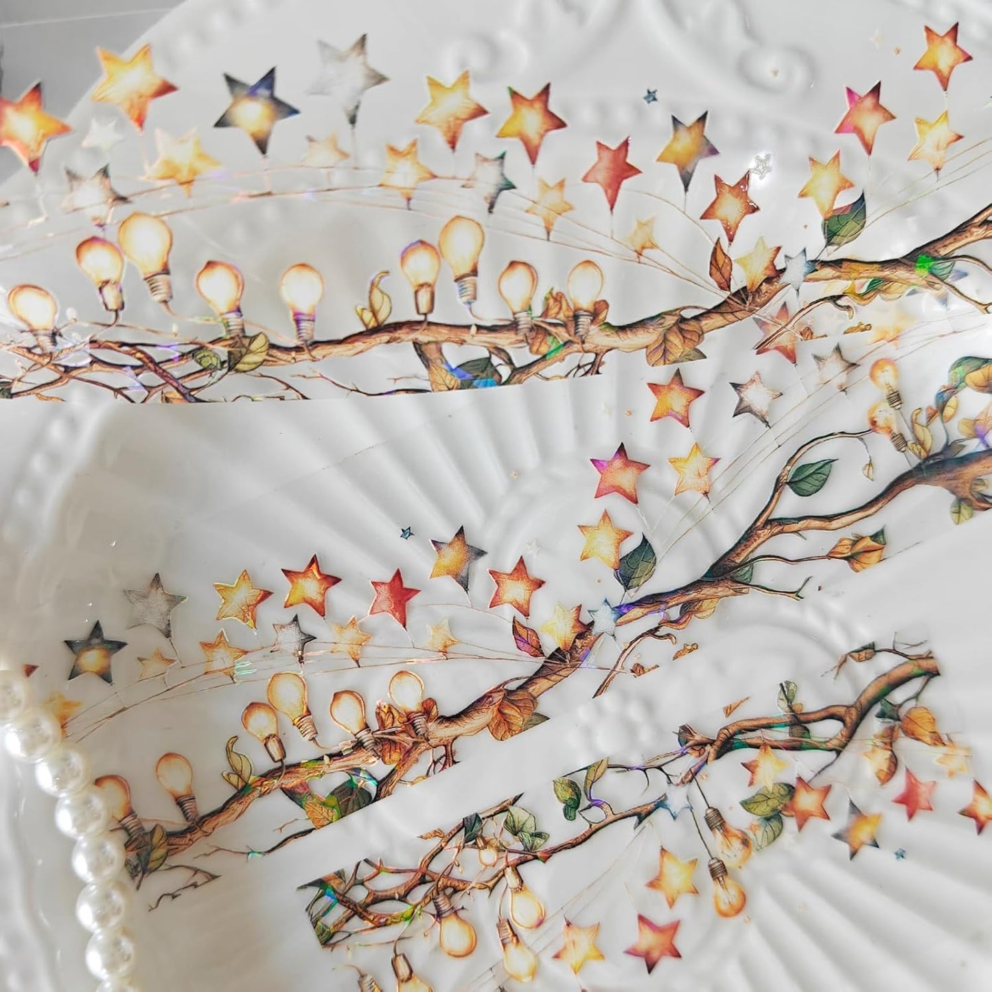 PET Christmas Washi Tape Stickers Set,3 Rolls Lighting Scrapbook Tape Stickers for Journaling,Junk Journal Supplies,DIY Craft,Notebook,Phone Case(Star Light)