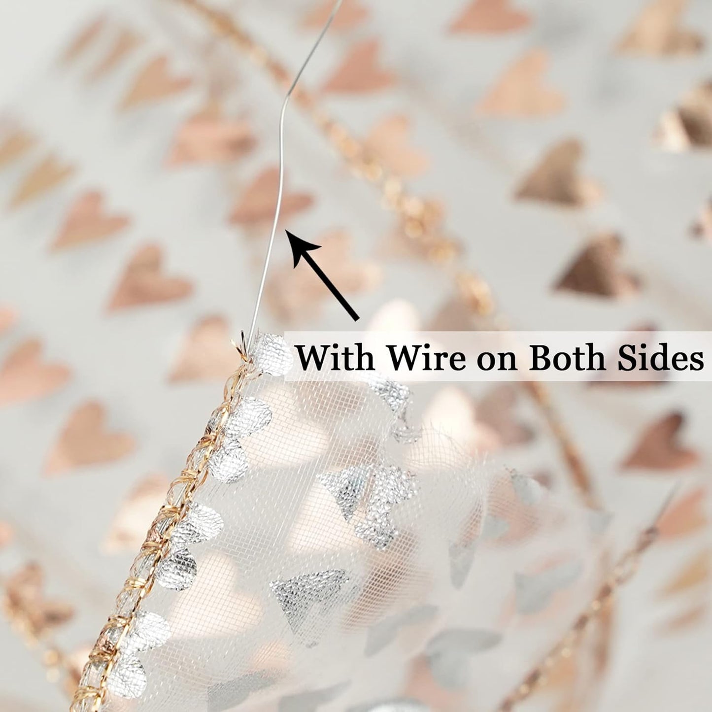 MEEDEE Heart Wired Ribbon - 2.5 Inch Rose Gold & Pink Sheer Organza Ribbon, 25 Yards Roll, Perfect for Valentine Bows & Decor