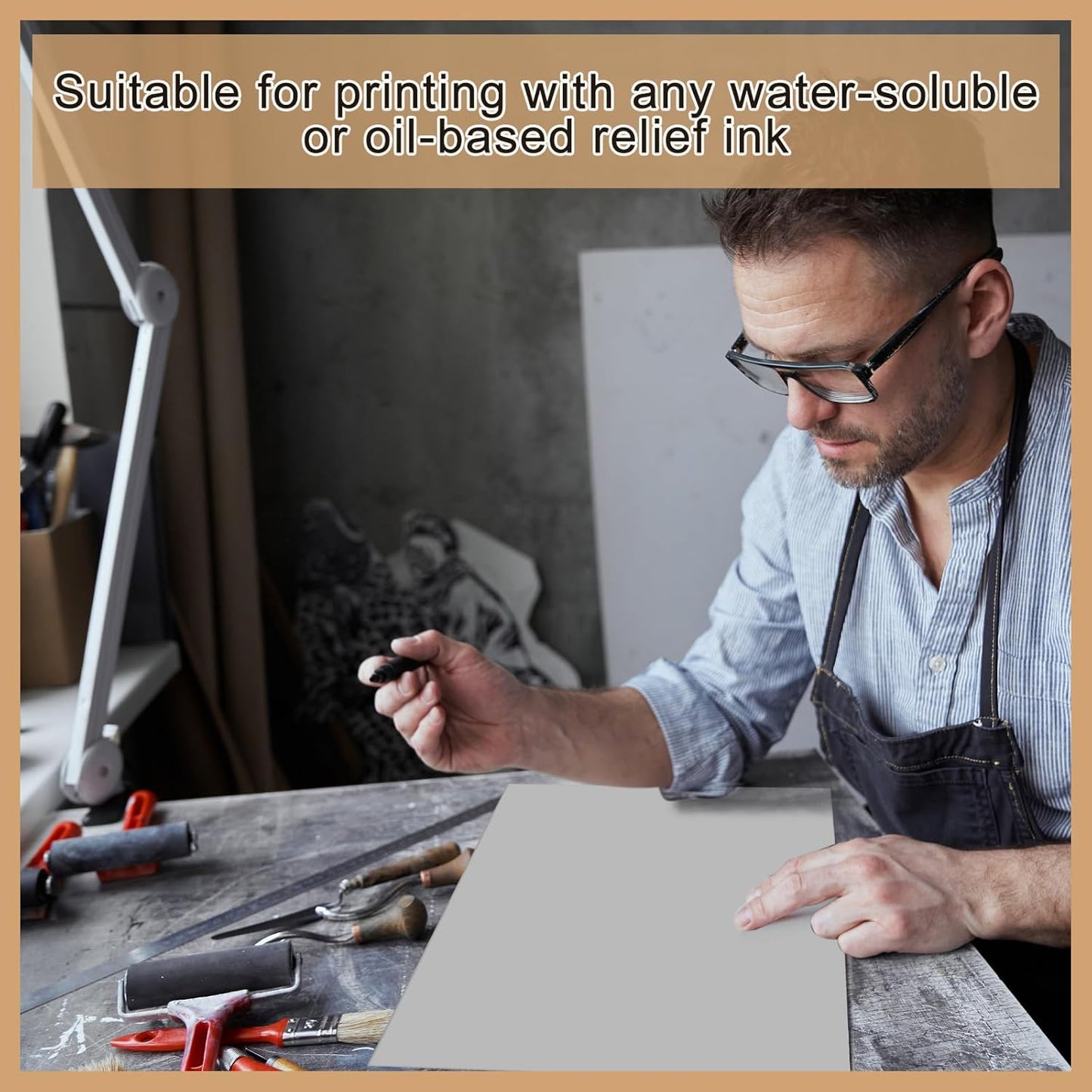 Yeaqee 8 Pcs 12 x 18 Inch Linoleum Block Rubber Carving Block Soft Linocut Blocks Large Linoleum Sheet Unmounted Lino Plates for Engraving Art Project Printmaking Artist Studio Supplies, Gray