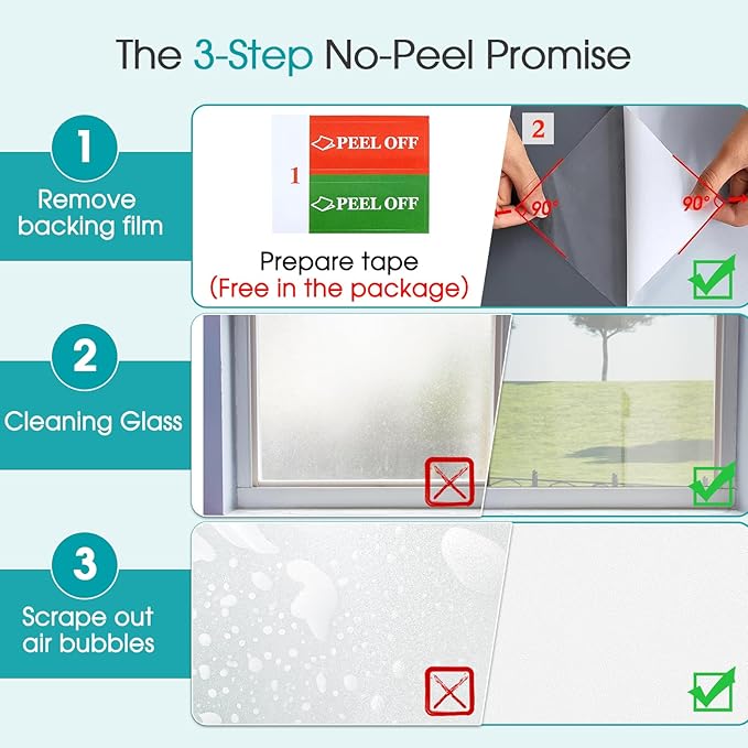 Coavas Window Privacy Film Frosted Glass Static Clings, Decorative Bathroom Door Privacy Film Day and Night, Heat UV Blocking Anti-Glare Frosting Stickers Renter Non-Adhesive, 23.6 x 78.7 Inch, White