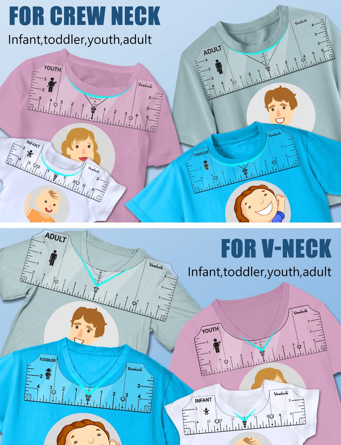 Vowlove Tshirt Ruler Guide for Vinyl Alignment, T Shirt Ruler to Center Designs Alignment Tool for Embroidery Left Chest Logo Placement Tee Shirt Guide Ruler for Heat Press T-Shirt Printing Guide Set