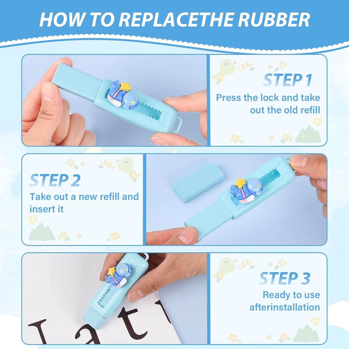 24 Pcs Cute Retractable Eraser for Pencils Cute School Supplies Kawaii Erasers for Kids Fun Cartoon Erasers Back to School Supplies Kid Party Favors Gift (Style 1)