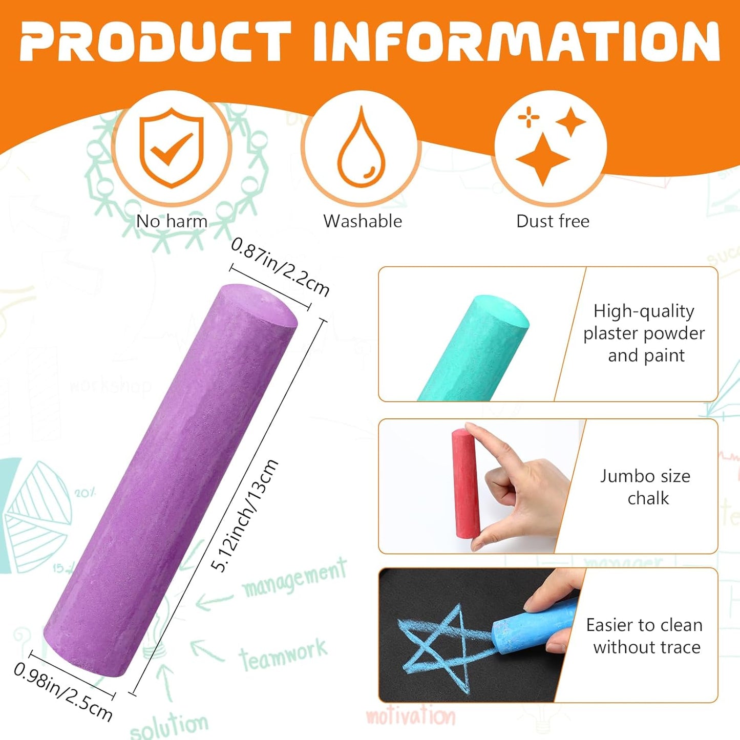 20 Pcs Sidewalk Chalks for Kids Non Toxic Jumbo Chalk for Party Gift Outdoor Art Classroom Play Painting (Multicolor)