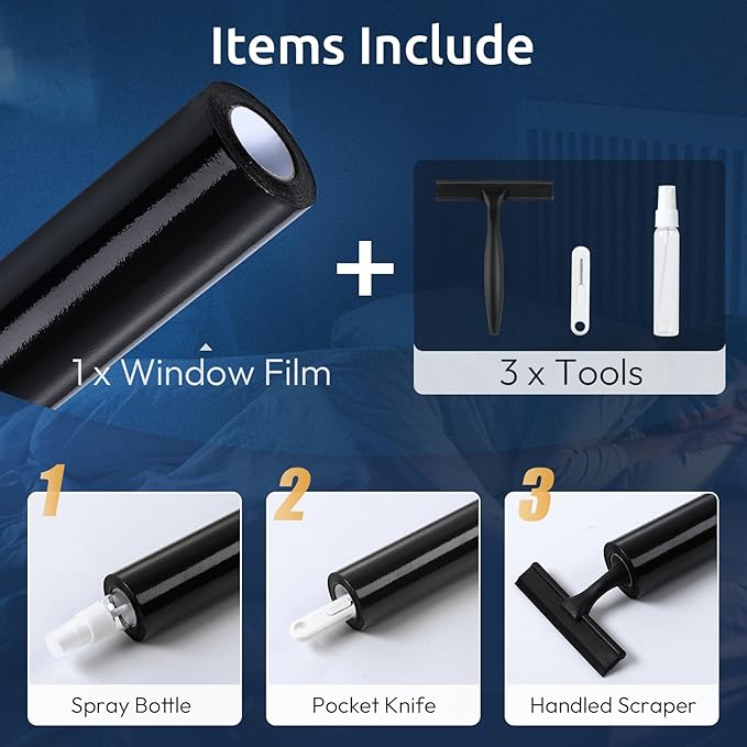 rabbitgoo Blackout Window Privacy Film with Tools Glass Bathroom Static Cling Sun Heat Blocking Light Darkening Removable Coverings for Home Bedroom Door UV Protection Sticker, 23.6 x 78.7 inches