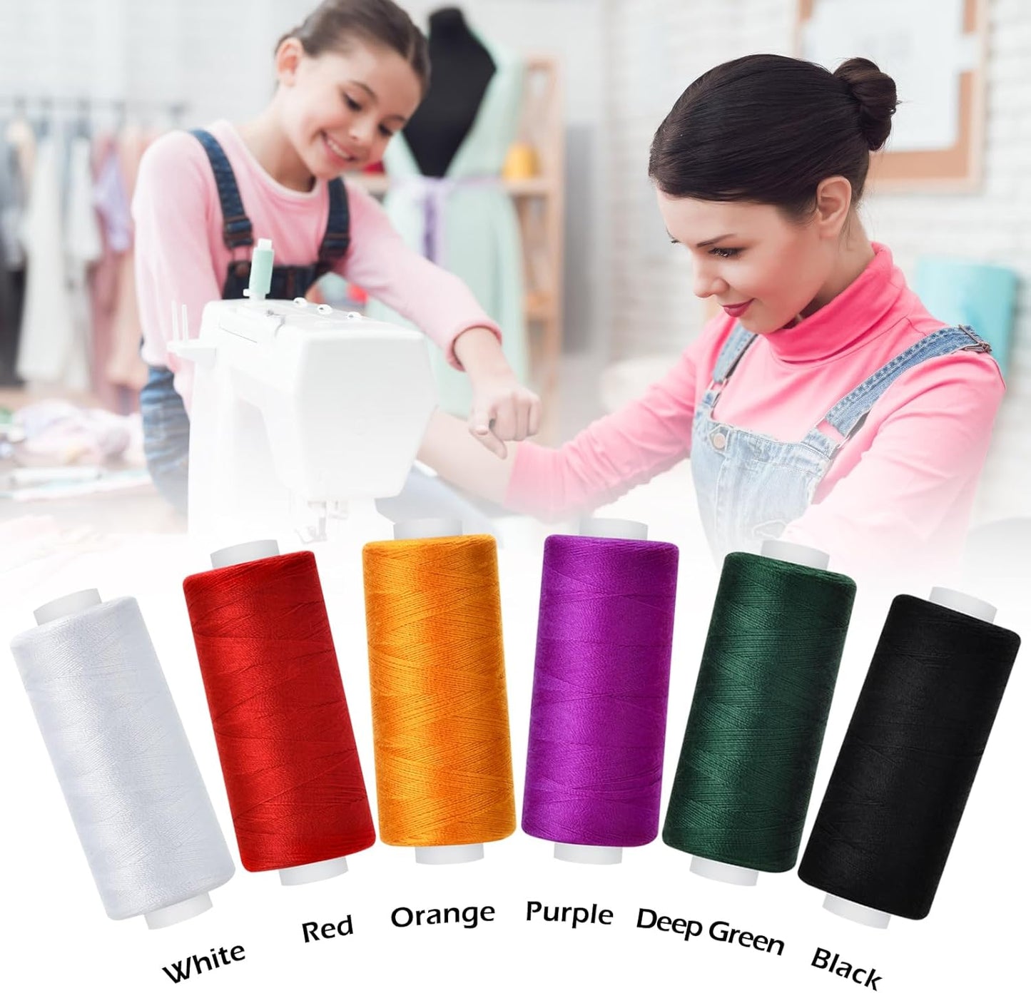 6 Pcs Sewing Thread Kit, 400 Yards Each Spool 402 Polyester Thread with Sewing Needle & Threader, Sewing Threads for Sewing Machine, Hand Stitching, Embroidery