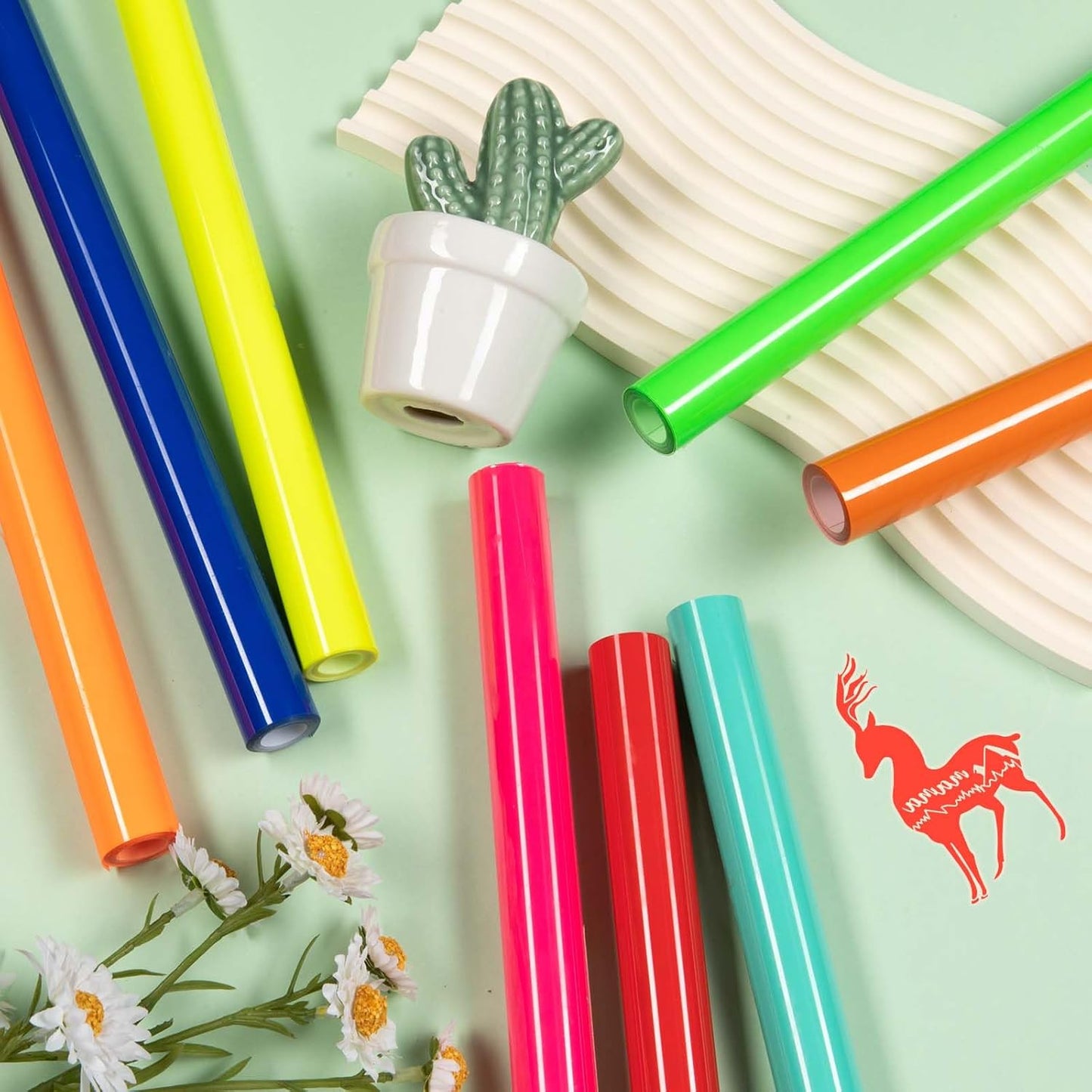 HTVRONT Neon Heat Transfer Vinyl Bundle - 8 Rolls 12in * 3ft Iron on Vinyl for T-Shirts, Green & Orange Neon HTV Easy to Cut & Weed, Compatible with Cricut or Silhouette Cameo