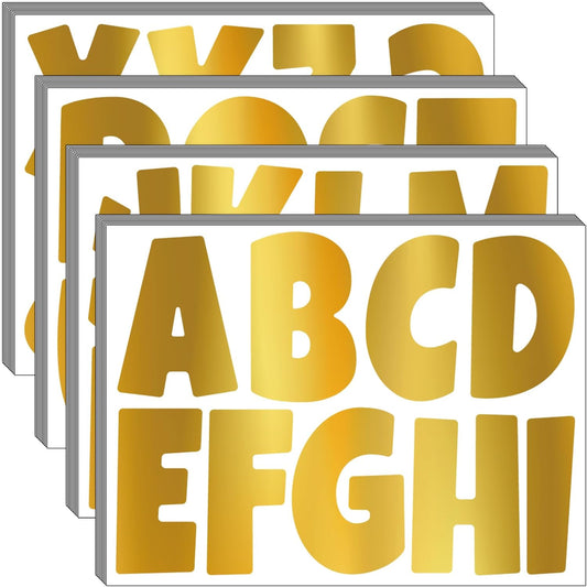 Bemeol Letter Stickers 351 Pieces 4 Inch Bulletin Board Letters Alphabet Cutout Letter for Bulletin Board Display Home Classroom School Decor(Gold)