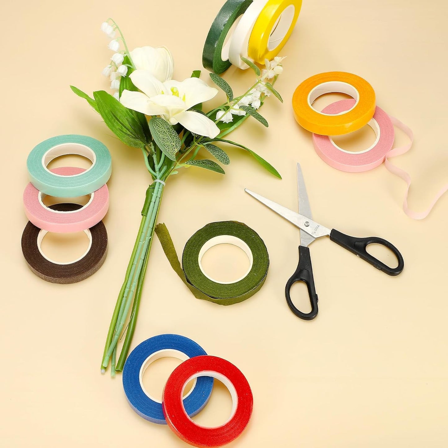 MECCANIXITY 3 Rolls Floral Tapes, 30 Yard x 1/16 in Florist Crepe Flowers Bouquets Tape Adhesive Waterproof for Flower Arranging Wrapping, White