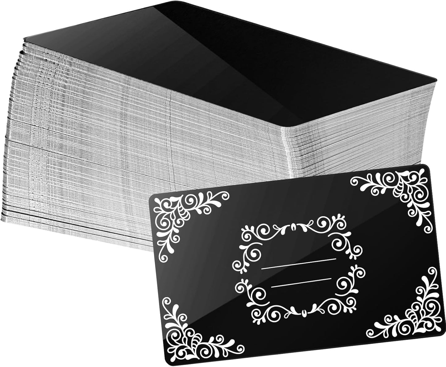 weparmeety 100 Pcs Metal Engraving Blanks Aluminum Sheet Laser Engraving Business Card Multipurpose DIY Gift Cards 86 x 54 x 0.21 mm (Black)