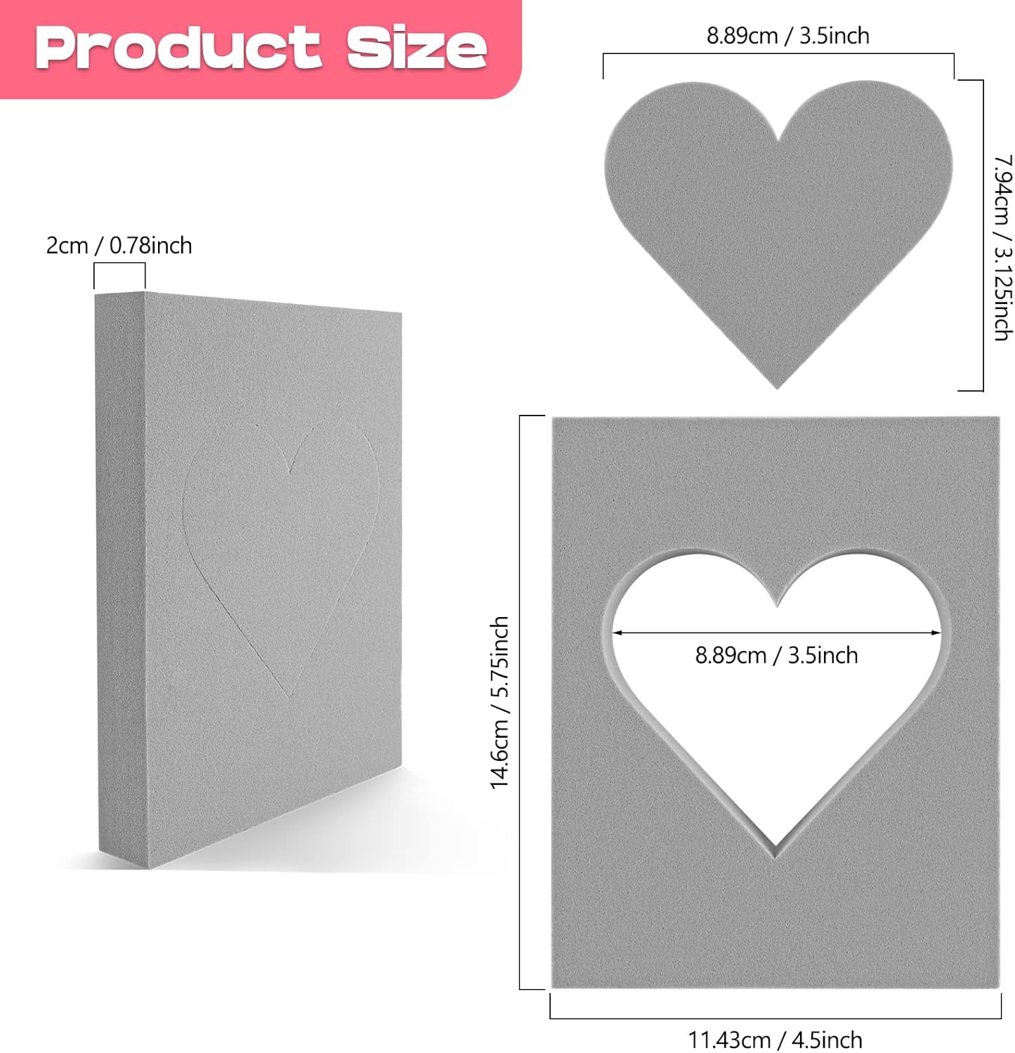 BAOFALI 2 Pcs Heart Cut Stamping Foam Grey Moldable Foam Stamps Plastic Dry Foam Stamp Pad Cut and Dry Foam Stamping Foam Block for Sculpture, Modeling, DIY Arts and Handicrafts Projects