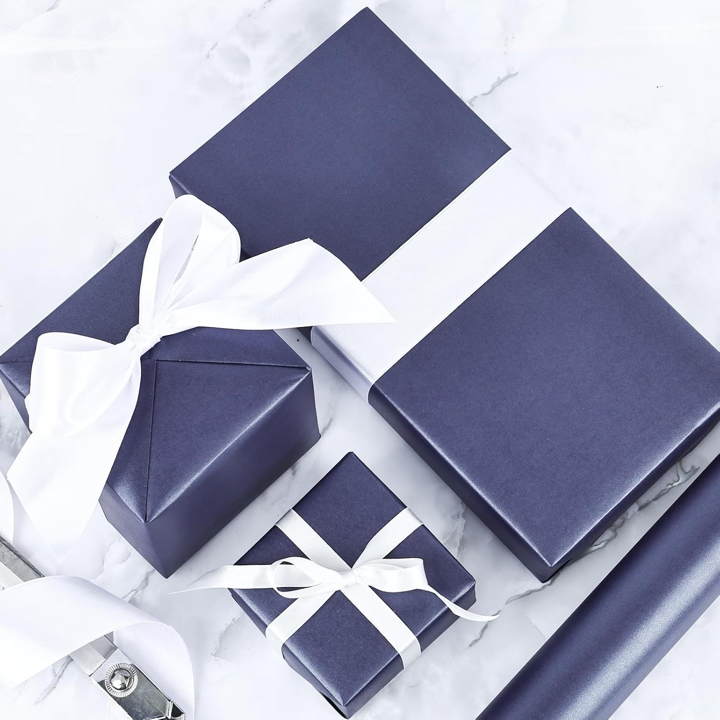 NESCCI Dark Blue Matte Wrapping Paper,Solid Color Pearly-Lustre Paper,Gift Wrapping Paper,Perfect for Wedding,Valentine's Day,Birthday, Christmas,Baby Shower,DIY Bouquet (17 Inches X 32.8 Feet)