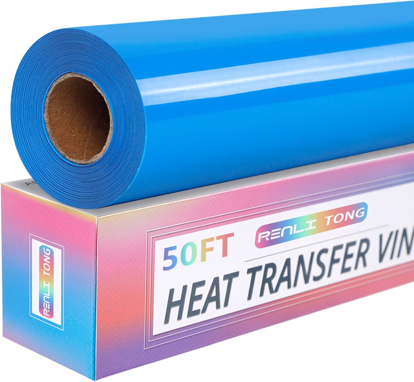 RENLITONG Lake Blue Iron on Vinyl 12Inch by 50ft Roll HTV Heat Transfer Vinyl for T-Shirt HTV Rolls for All Cutter Machine - Easy to Cut & Weed for Heat Transfer Design