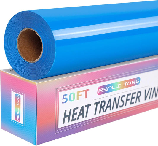RENLITONG Lake Blue Iron on Vinyl 12Inch by 50ft Roll HTV Heat Transfer Vinyl for T-Shirt HTV Rolls for All Cutter Machine - Easy to Cut & Weed for Heat Transfer Design