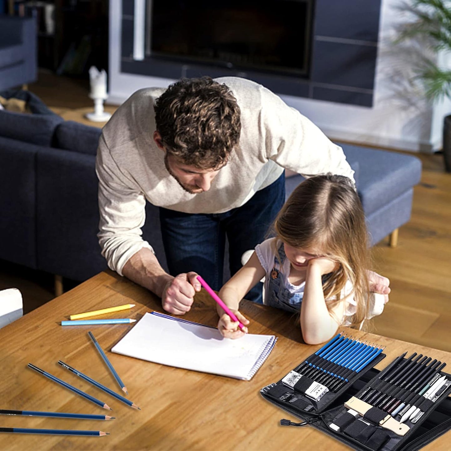 H & B 40 Piece Professional Sketch Pencil Drawing Kit,Complete Artist Kit, Including Graphite Pencils, Pastels, Sharpener and Eraser