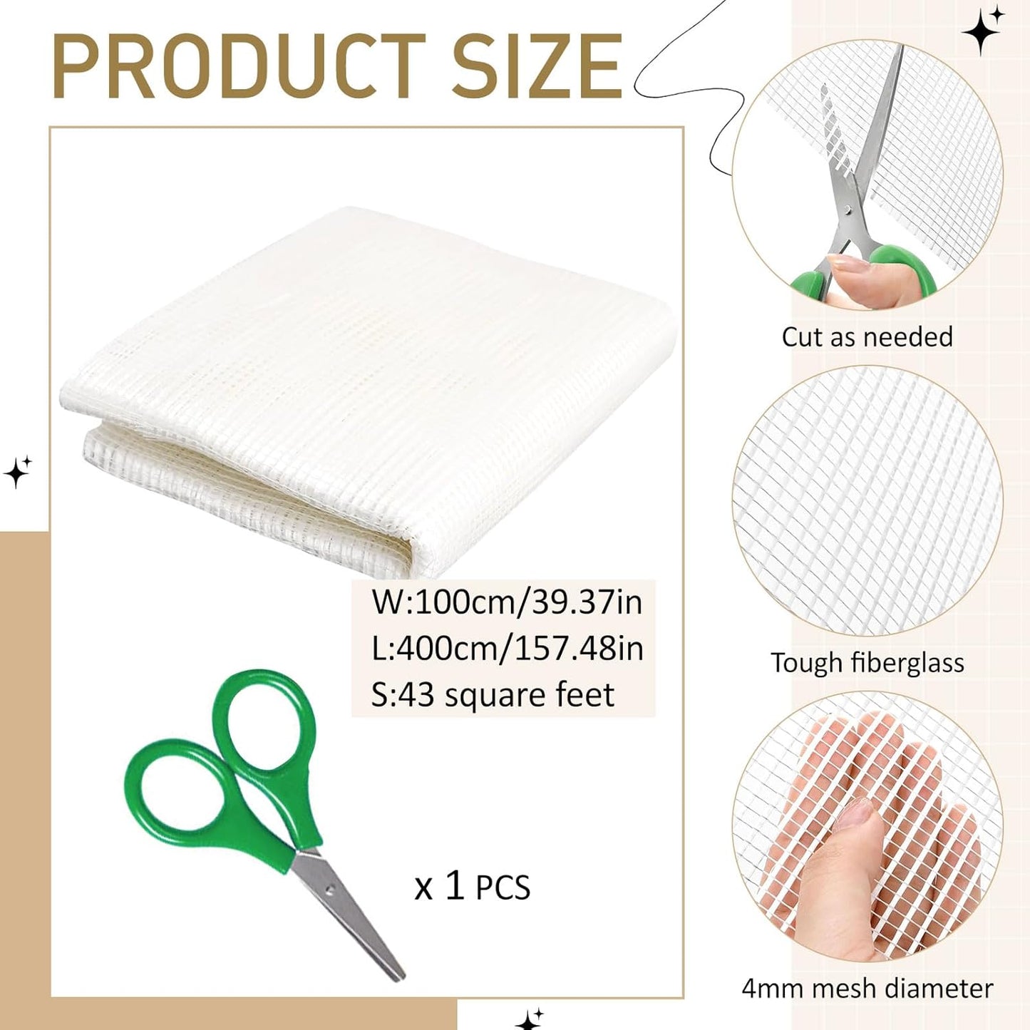 39" X 157" Mosaic Mesh for Back Mounted Tile with Scissors, Fiberglass Mosaic Mesh Backing Boast for Tile Installation Supplies Tools (Non Sticky)