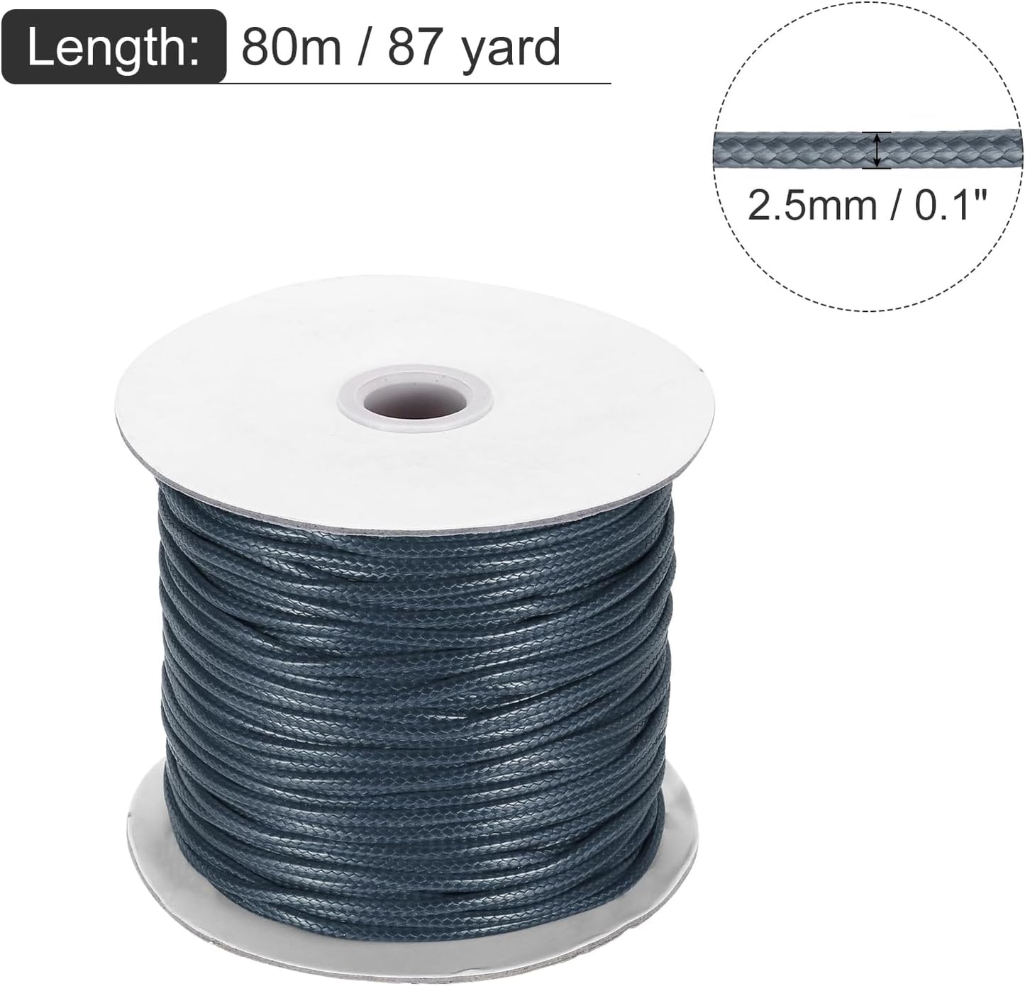 MECCANIXITY Waxed Cord 2.5mm Waxed Polyester Cord 87 Yard Wax String for Bracelet Making, Necklaces, Beading, Jewelry Making and DIY Crafts(Dark Gray)