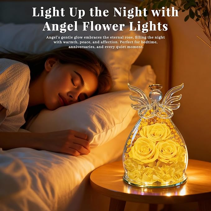 Beferr Valentines Day Rose Gifts for Her Women Mom Gifts for Birthday, Fresh Flowers for Delivery Forever Preserved Rose in Glass Angel Figurine, for Grandma Wife Daughter Girlfriend
