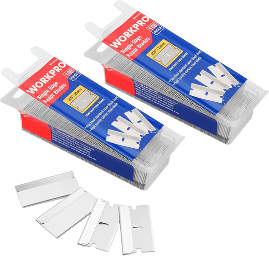WORKPRO 200-Pack Single Razor Edge Blades, Industrial Scraper Razor Blades, High Carbon Steel One Edge Razor Blades