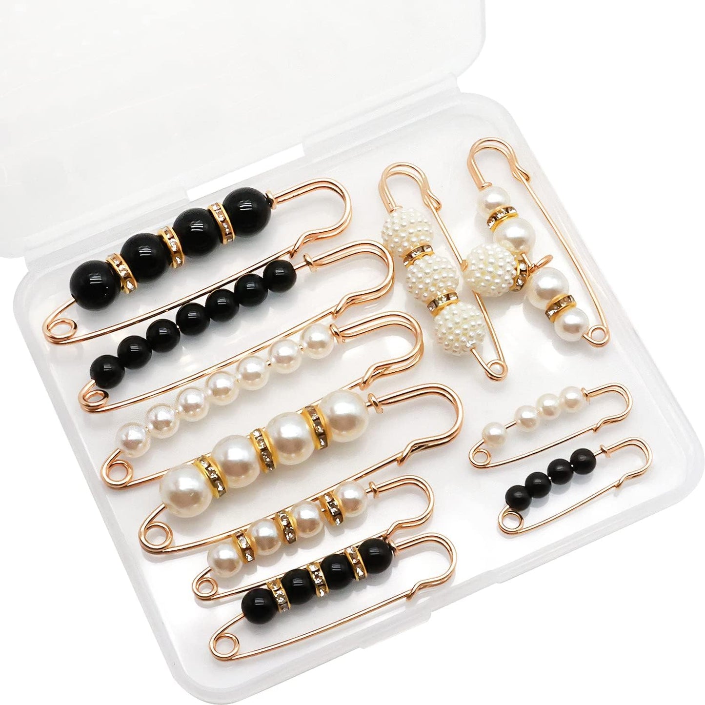 Safety Pins Assorted, Bulk Large Safety Pins with Pearls for Clothes(Pearl Brooch 10 PCS)