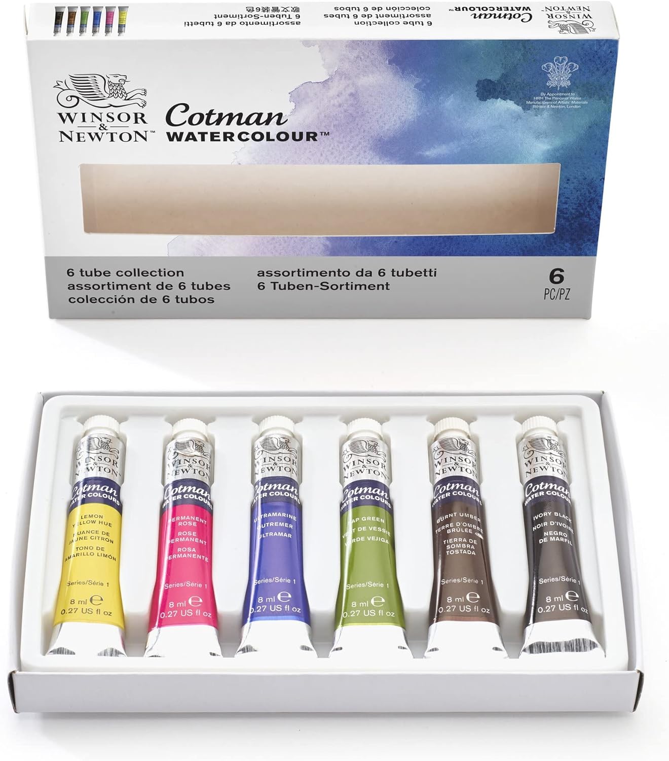 Winsor & Newton Cotman Watercolor Paint Set, 6 Colors, 8ml (0.27-oz) Tubes