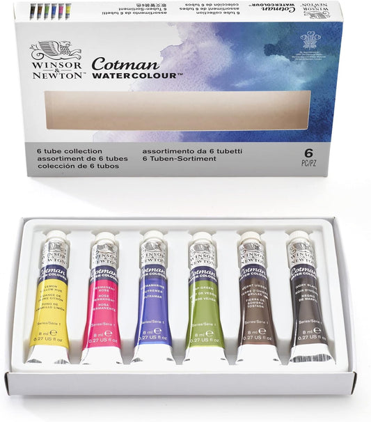 Winsor & Newton Cotman Watercolor Paint Set, 6 Colors, 8ml (0.27-oz) Tubes
