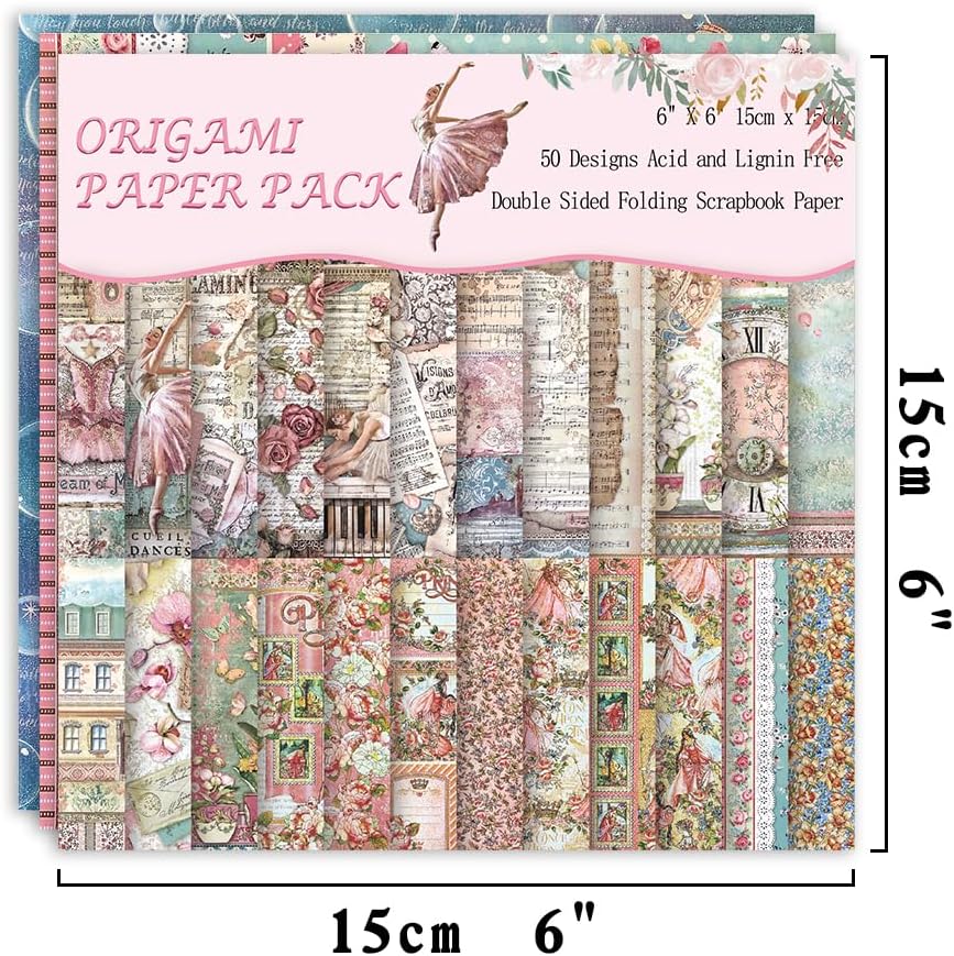 Origami Paper Kit 50 Sheets 70GSM 6 Inch Square Double Sided Color 50 Vivid Japanese Washi Chiyo Colors for Hand Crafts Origami Paper Arts Creativity.Flower Fairy