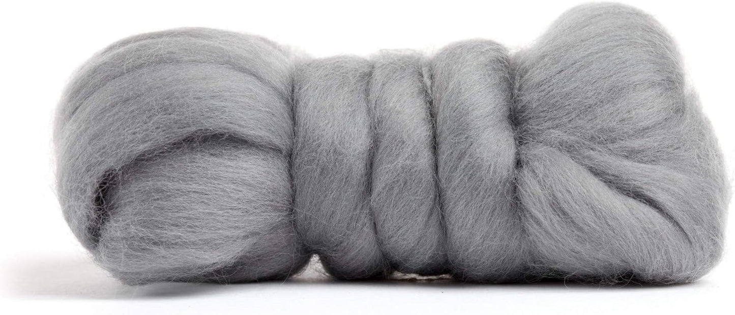 Desert Breeze Distributing 100% Natural Merino Wool Roving - Premium Combed Top Merino Roving Wool - Tapestry, Spinning, Wet Felting & Needle Felting Supplies - 21.5 Micron - 1 oz, Color Silver