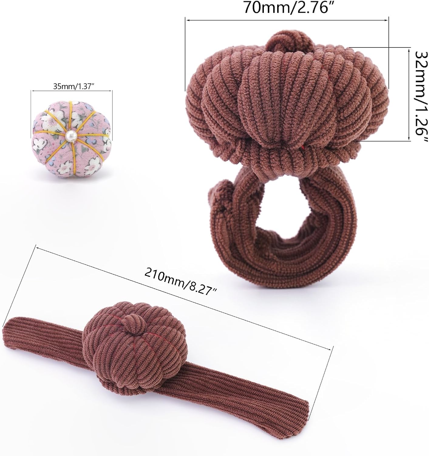 Wrist Pin Cushions, Sewing Needle Cushion kit with 1Pcs Elastic Strap Finger Ring Pincushions, Adjustable Strap Handcraft Needles Holder for Sewing and Quilting. (Coffee)