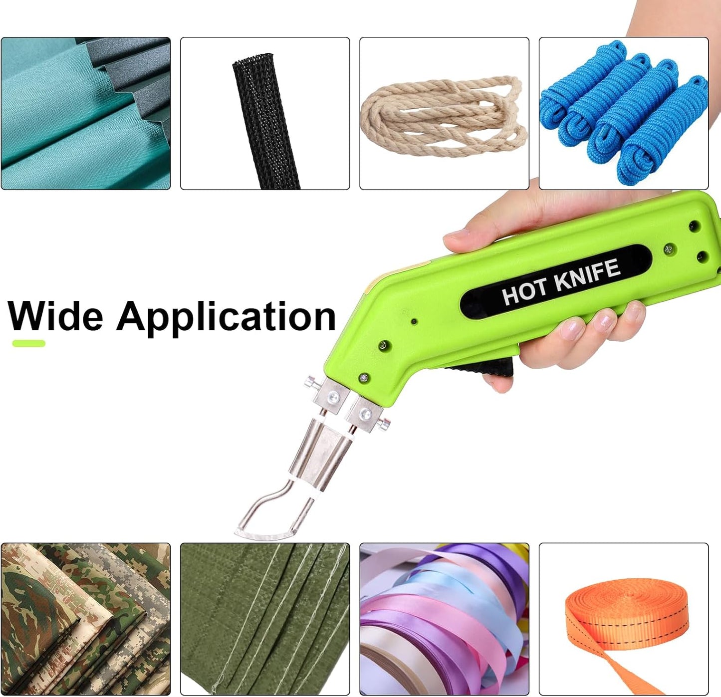 Fabric Cutter Rope Cutter Utility Knife With Guide Foot, Air Cooled Electric Hot Knife Foam Cutting Tool with Adjustable Power Blades for Cutting Belt Cloth（Yellow)