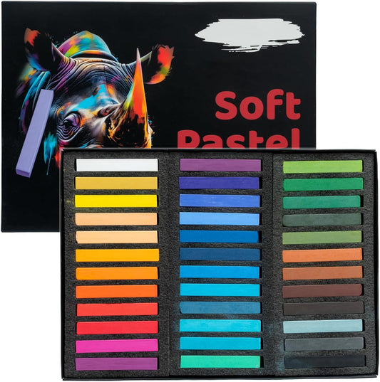 Soft Pastels Set, Square Chalk Pastel Sticks, Assorted Colors for Artists, Students & Beginners, Drawing, Coloring, Sketching, Shading, Blending & Layering (36 Colors)