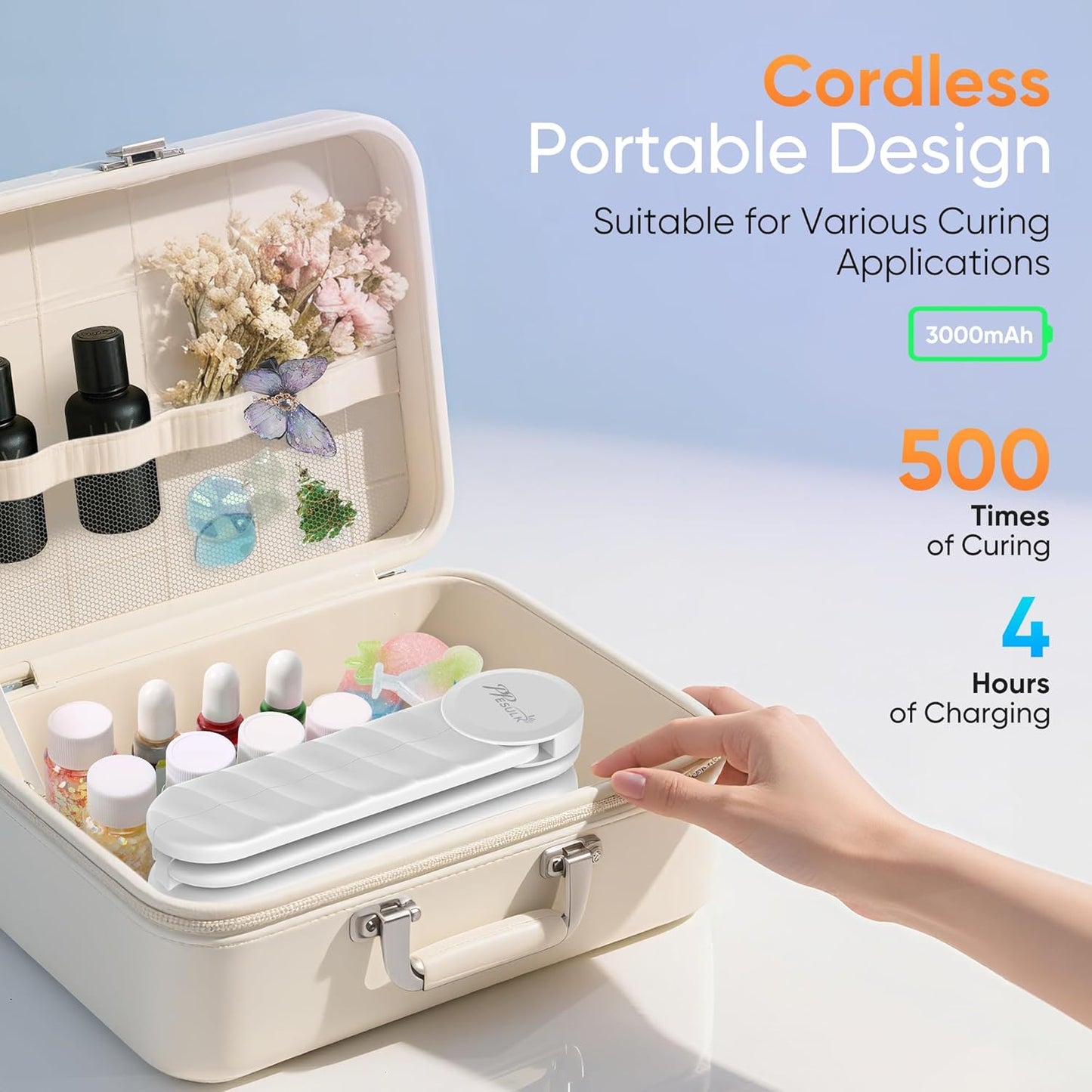 PPESULK UV Light for Resin Curing, Rechargeable UV Resin Lamp with Time Display, 34 LEDs High Power Resin Curing Machine, Cordless Portable UV Lamp for Resin Molds, Crafts, Jewelry Making(White)