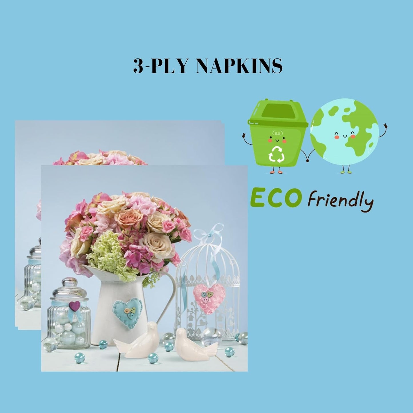 20-ct 13x13 Flowers Paper Luncheon Decoupage Napkins, 3-Ply Servilletas Printed Jug Full of Flower Cocktail Napkin for Art, Dinner and Party, Disposable Napkins Decor